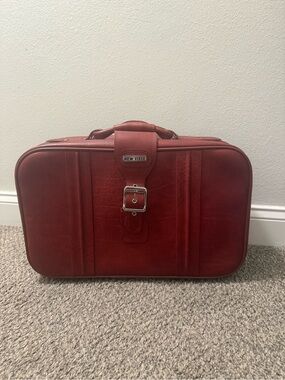 New Vista 21" Brown Leather Hard Case Suitcase Solid Unisex Adult